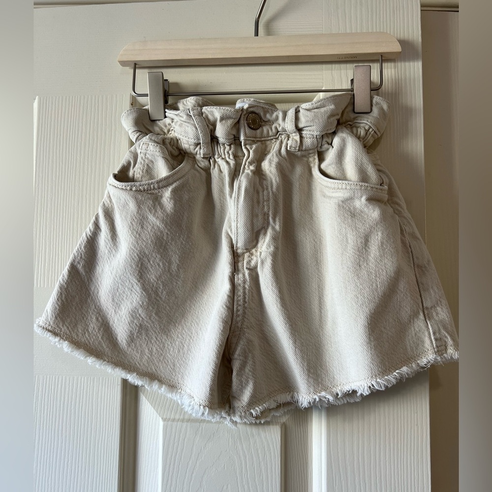 Zara kids paper bag waist natural colored denim shirt size 11-12